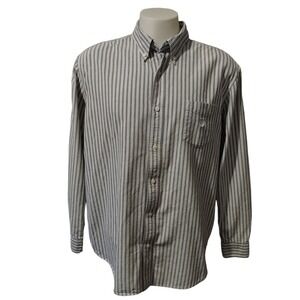 Chaps Shirt Men's XXL Long Sleeve Gray White Striped Button Down Logo Norm Core